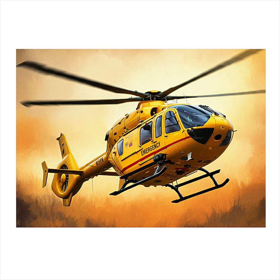 Sarı Kurtarma Helikopteri Dekoratif Mdf Tablo 25cmX 35cm