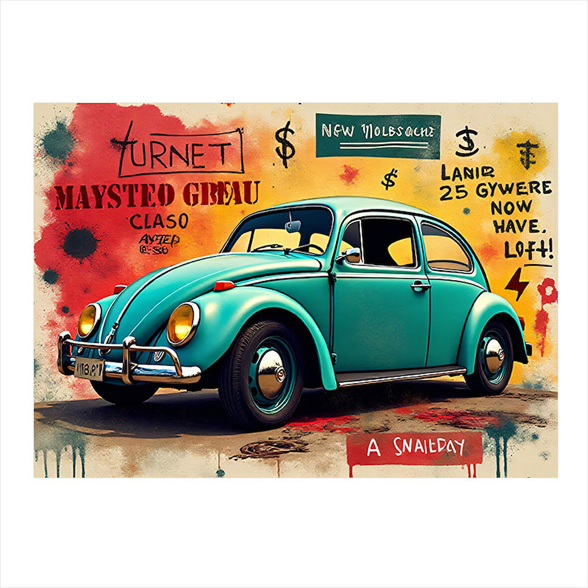 Nostaljik Mavi Vosvos Art Mdf Poster 25cmX 35cm