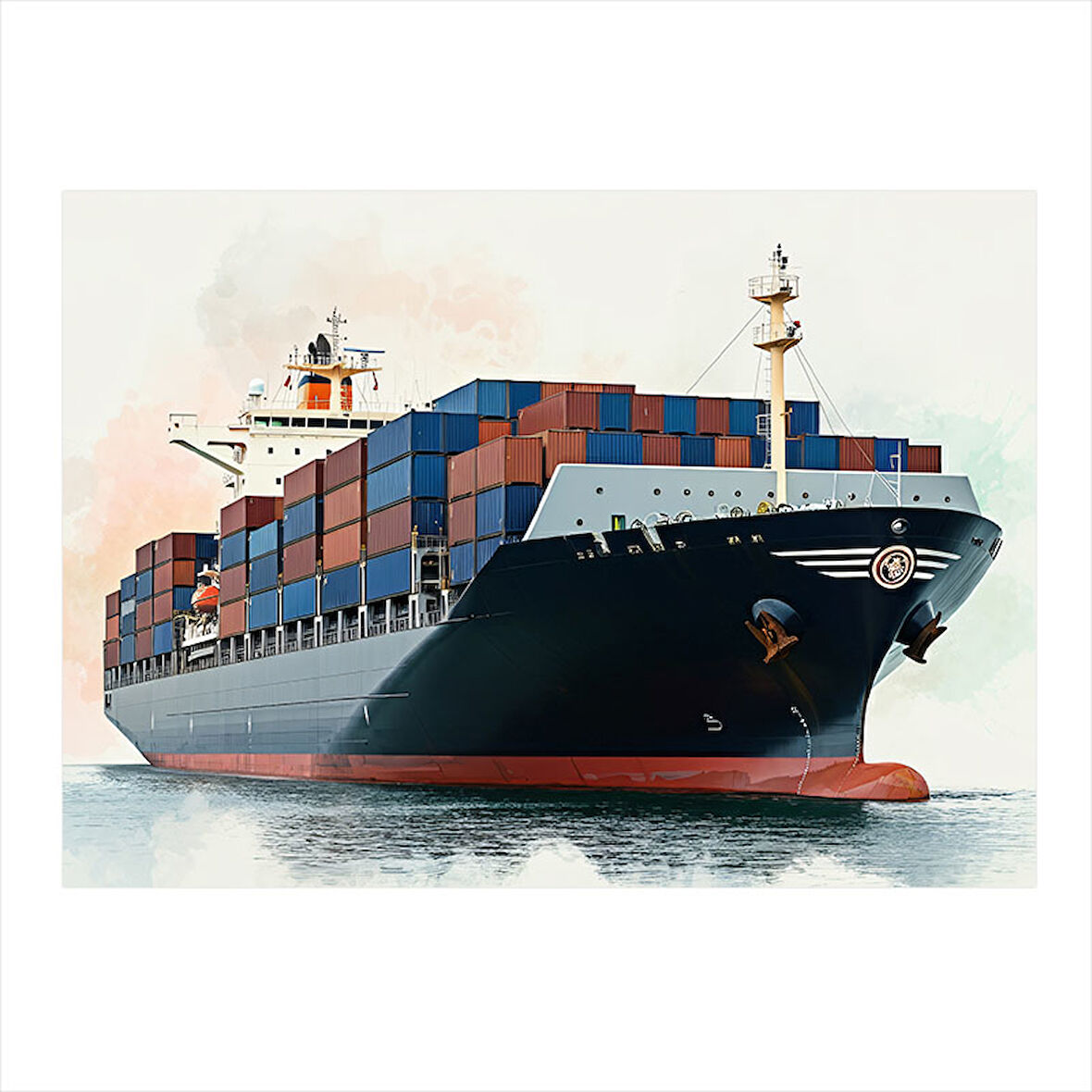 Büyük Yük Gemisi Çizimi Tasarım Ahşap Tablo 25cmX 35cm