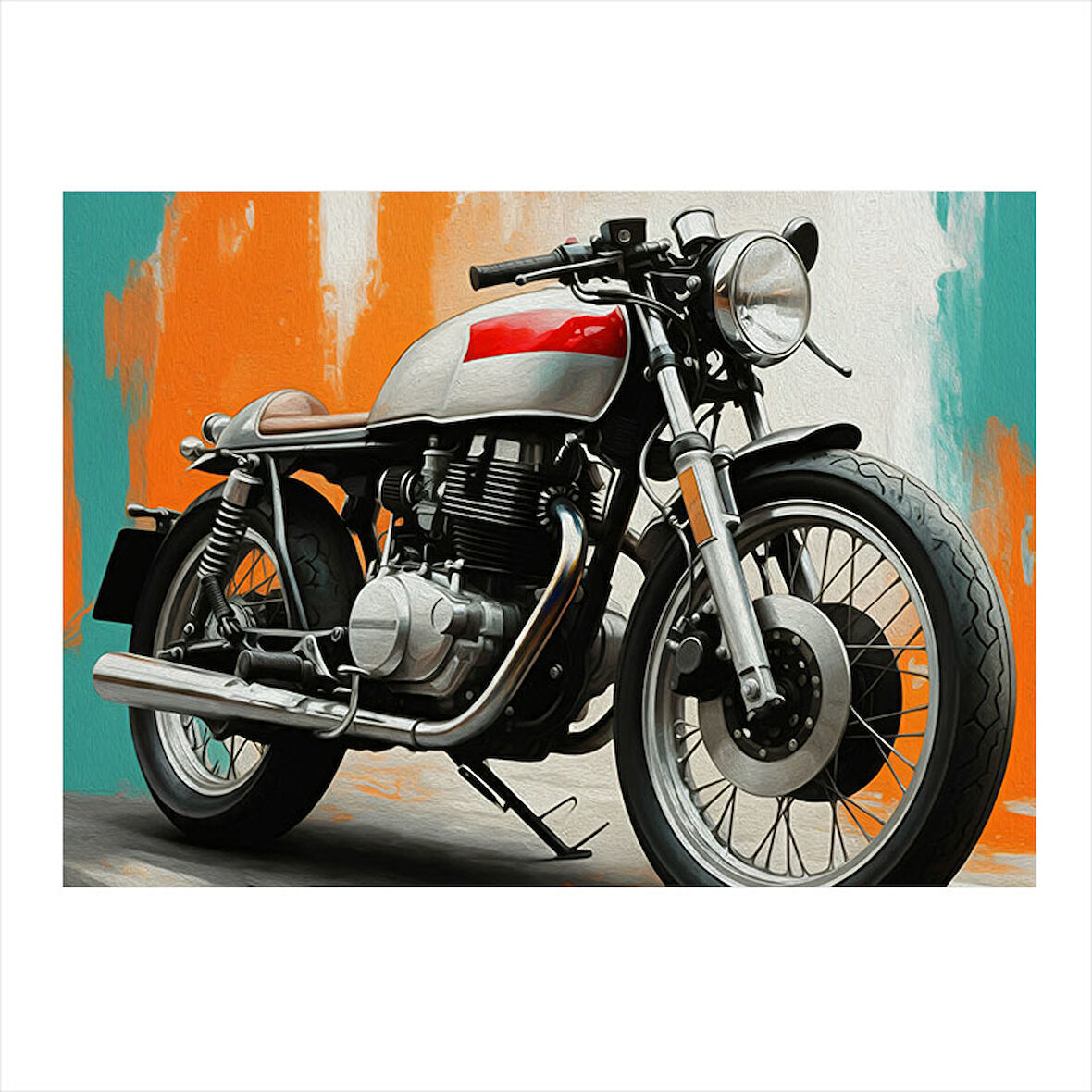 Vintage Motosiklet Portresi Desenli Ahşap Tablo 25cmX 35cm