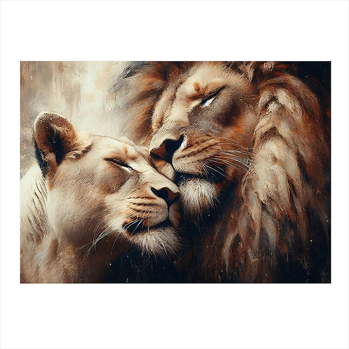Birbirine Sarılan Aslanlar Model Mdf tablo 25cmX 35cm