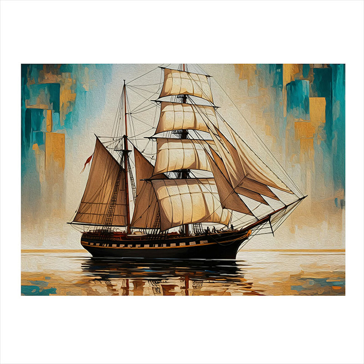 Ahşap Yelkenli Gemi Mdf Tablo 50cmX 70cm