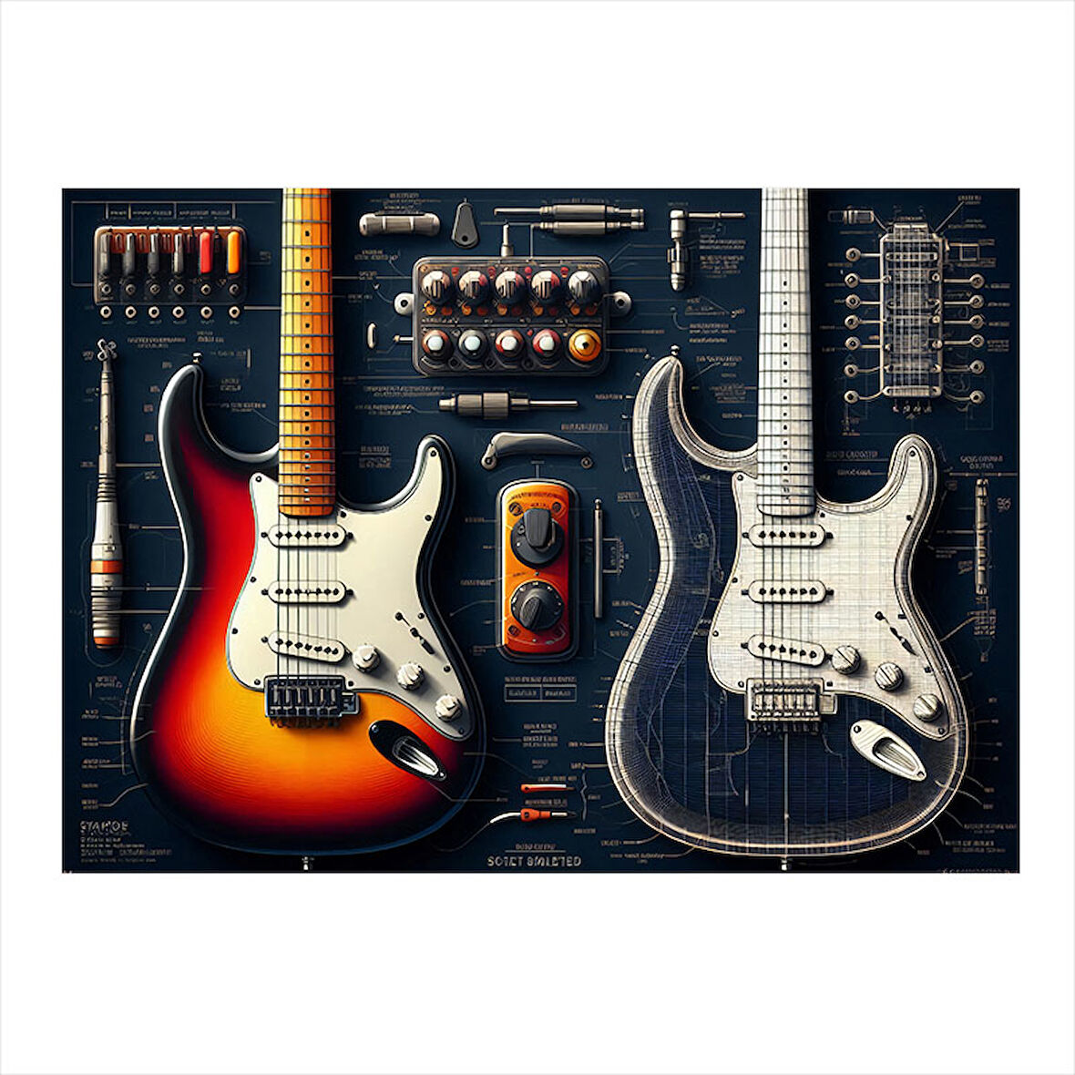 Elektro Gitar Tasarımı Desenli Ahşap Tablo 25cmX 35cm