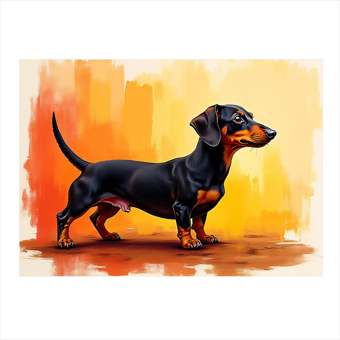 Siyah Dachshund Köpek Çizimi Modern Ahşap Tablo 35cm X50cm