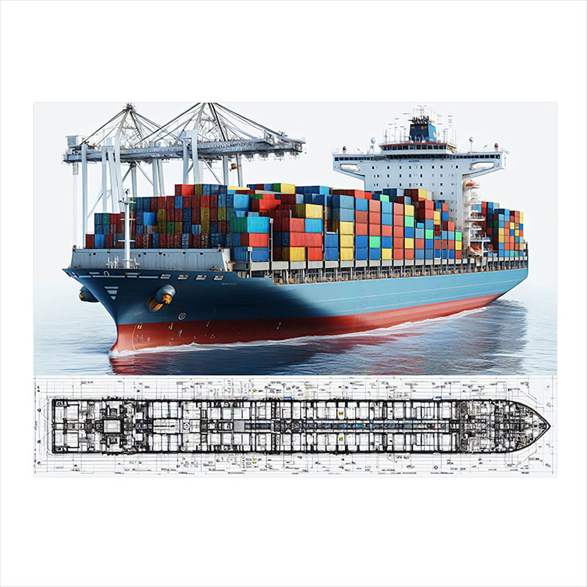 Konteyner Gemisi Çizimi Hediyelik Mdf Tablo 25cmX 35cm