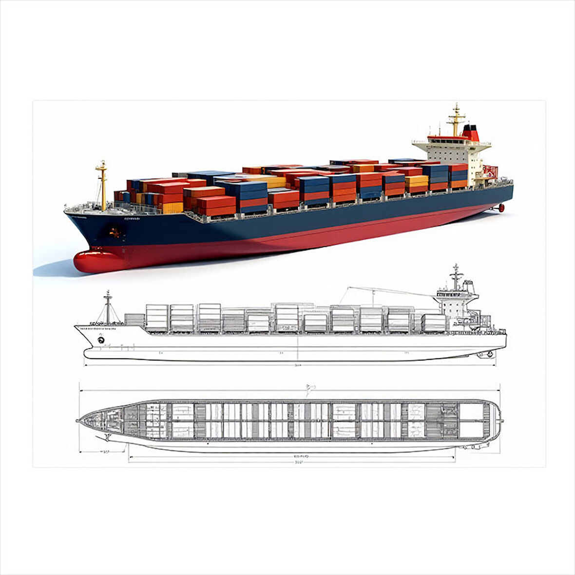 Konteyner Gemisi Planı Art Mdf Tablo 35cm X50cm