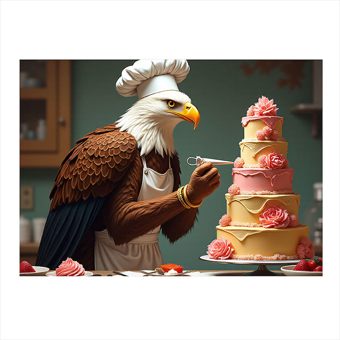 Pasta Yapan Kartal Figürü Art Mdf Poster 25cmX 35cm