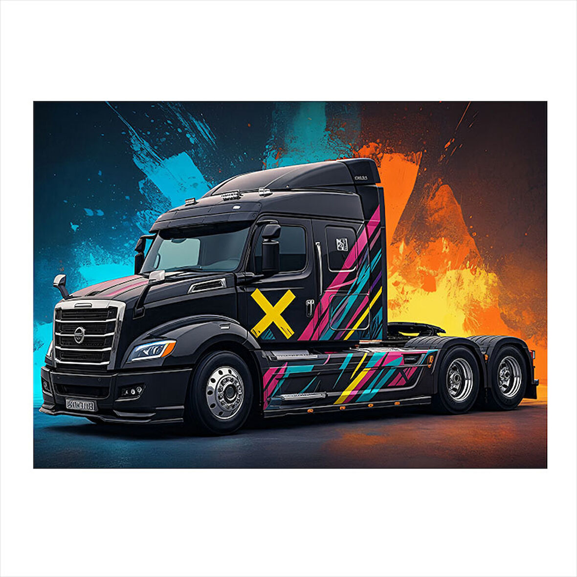 Grafitili Siyah Tır Modern Ahşap Tablo 25cmX 35cm