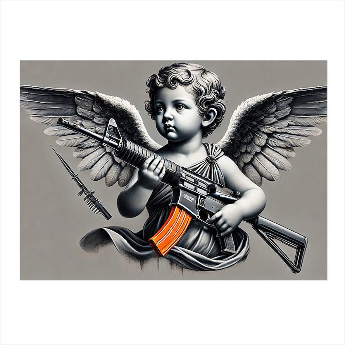 Silahlı Melek Figürü Mdf poster 35cm X50cm