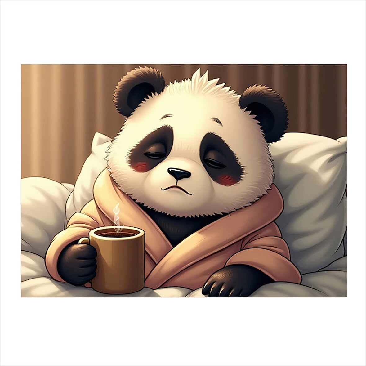 Kahve İçen Panda Figürü Dekoratif Mdf Tablo 35cm X50cm