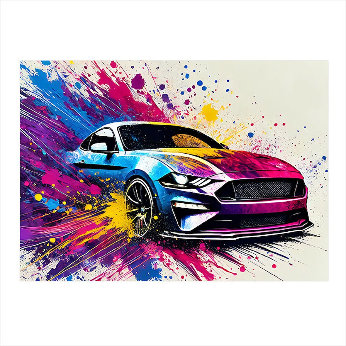Renkli Spor Araba Çizimi Tasarım Ahşap Tablo 25cmX 35cm