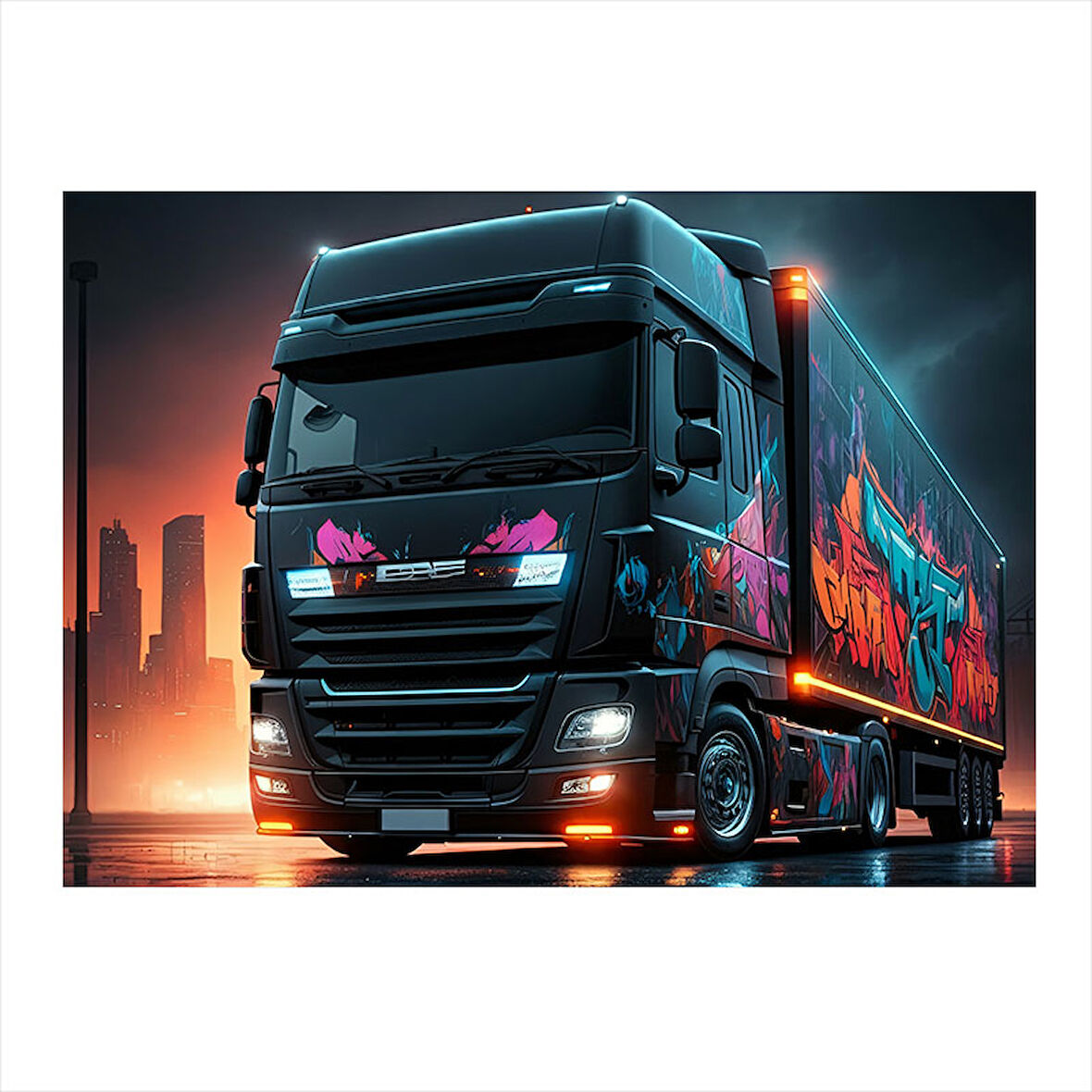 Neon Işıklı Tır Tasarımı Desenli Mdf Tablo 25cmX 35cm