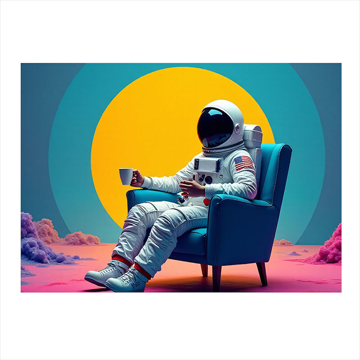 Sandalyede Oturan Astronot Model Ahşap Tablo 35cm X50cm