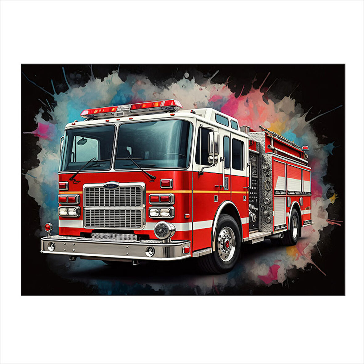 Kırmızı İtfaiye Aracı Dekoratif Mdf Tablo 25cmX 35cm