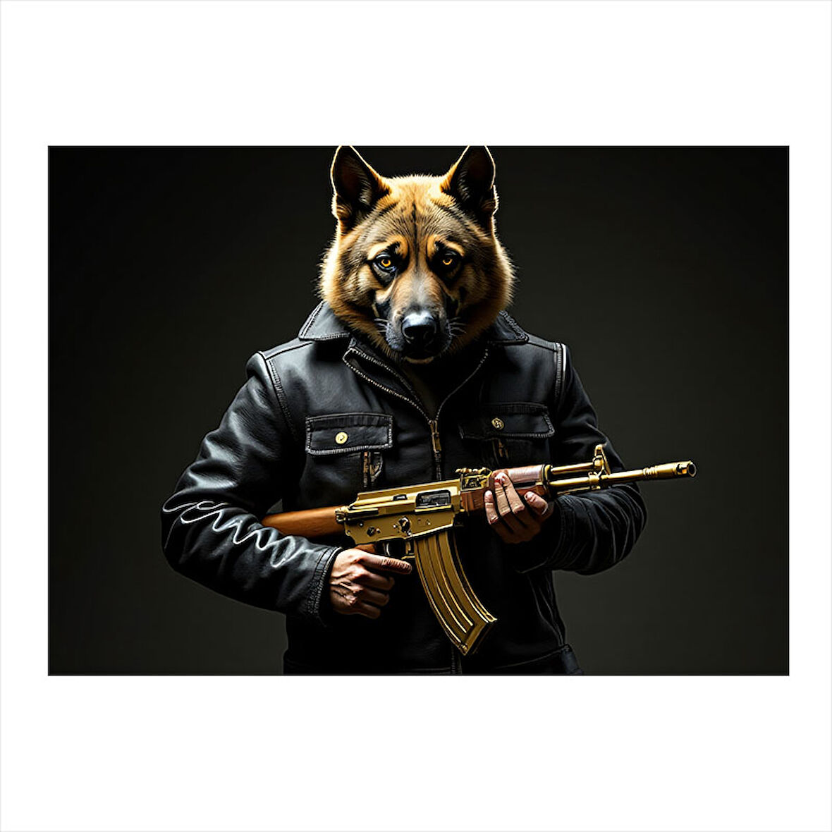 Silahlı Kurt Figürü Tasarım Mdf Tablo 25cmX 35cm