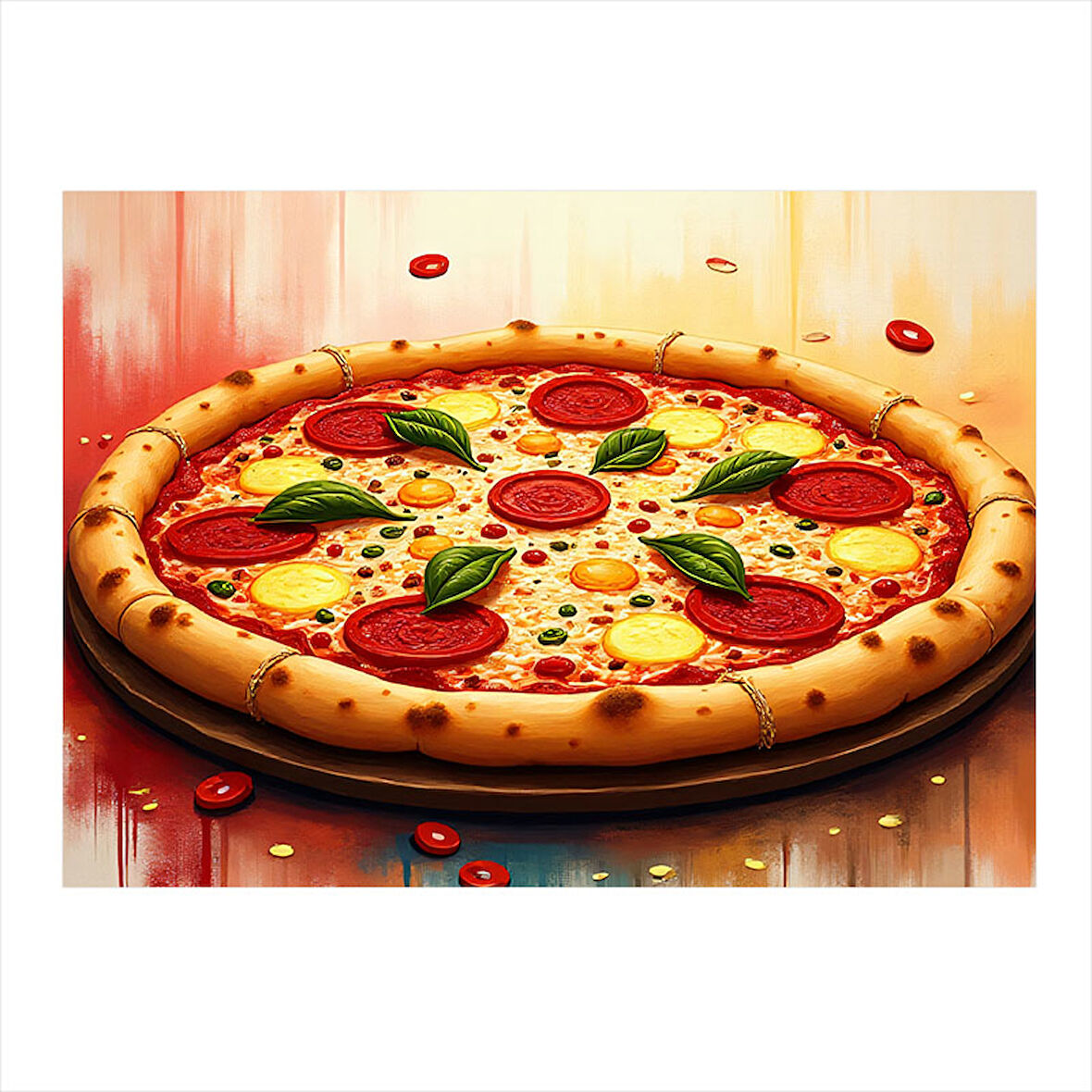 Büyük Boy Pizza Görseli Desenli Mdf Tablo 25cmX 35cm