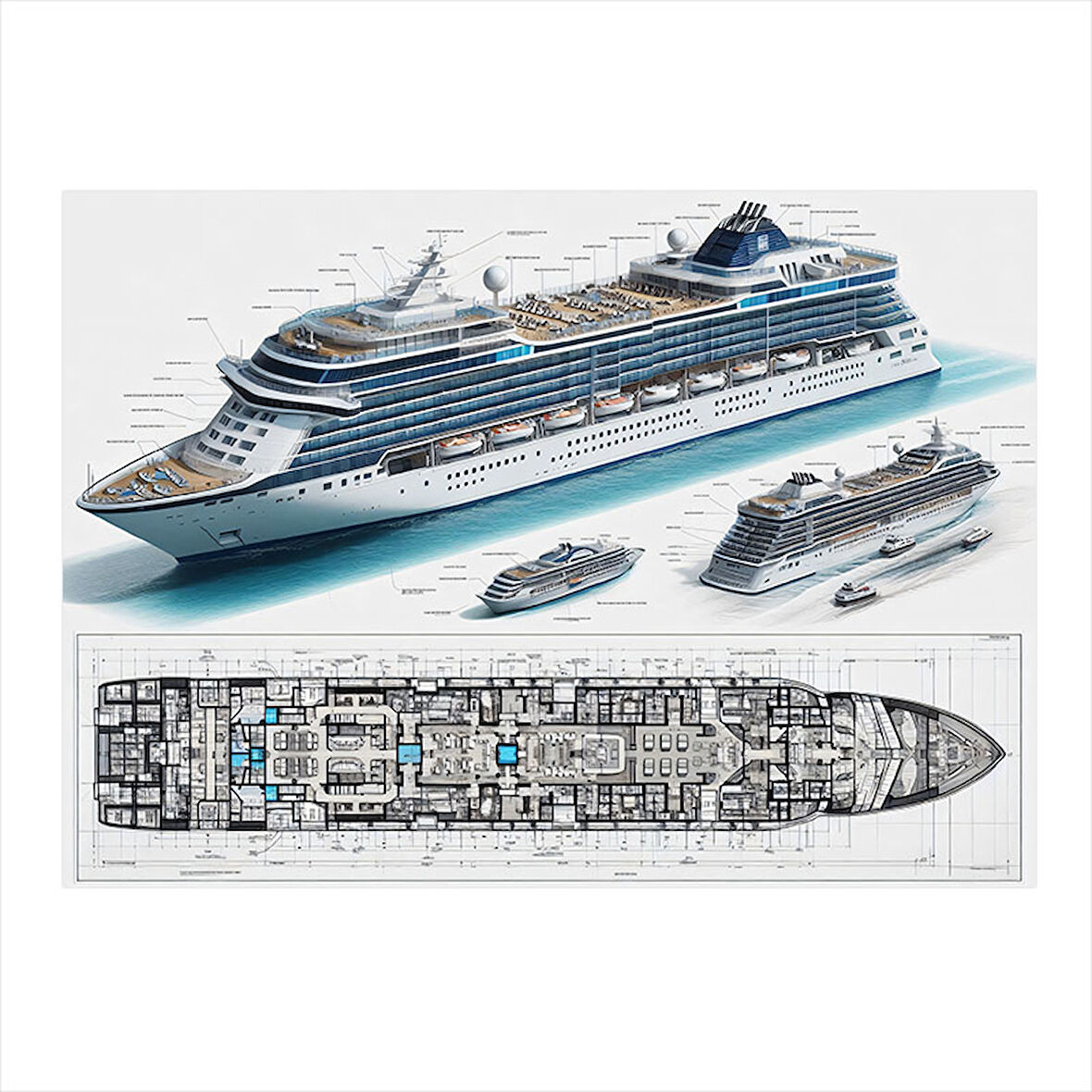 Cruise Gemisi Yan Görünüm Modern Mdf Tablo 35cm X50cm