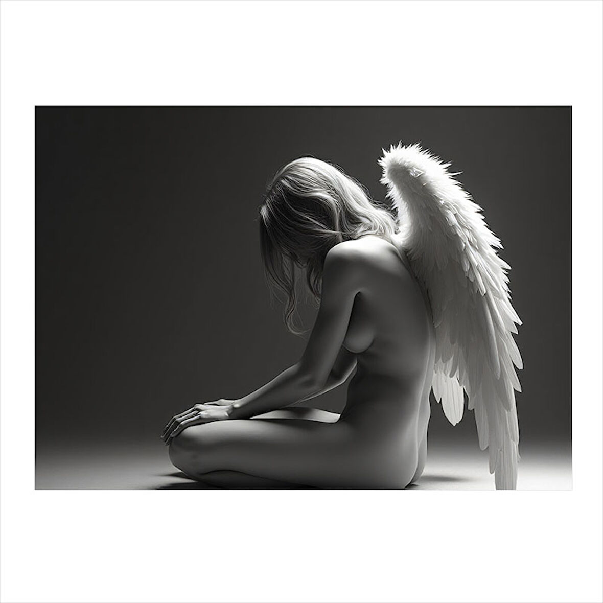 Melek Figürü Çizimi Dekoratif ahşap Tablo 35cm X50cm