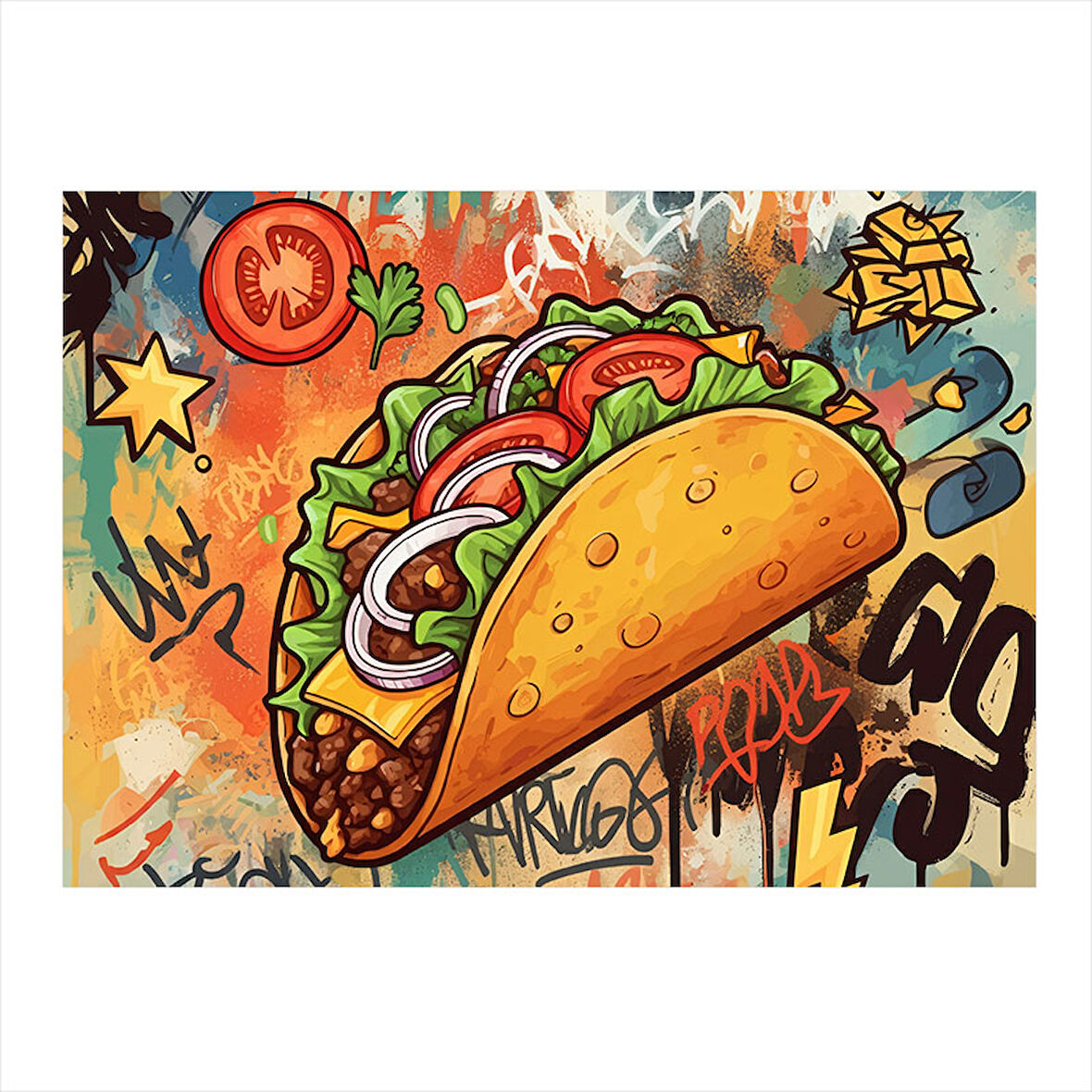 Renkli Taco İllüstrasyonu Tasarım Ahşap Tablo 25cmX 35cm