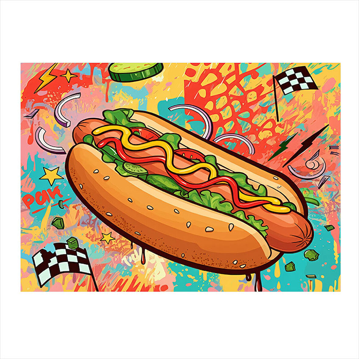 Çizgi Roman Sosisli Çizimi Modern Ahşap Tablo 35cm X50cm