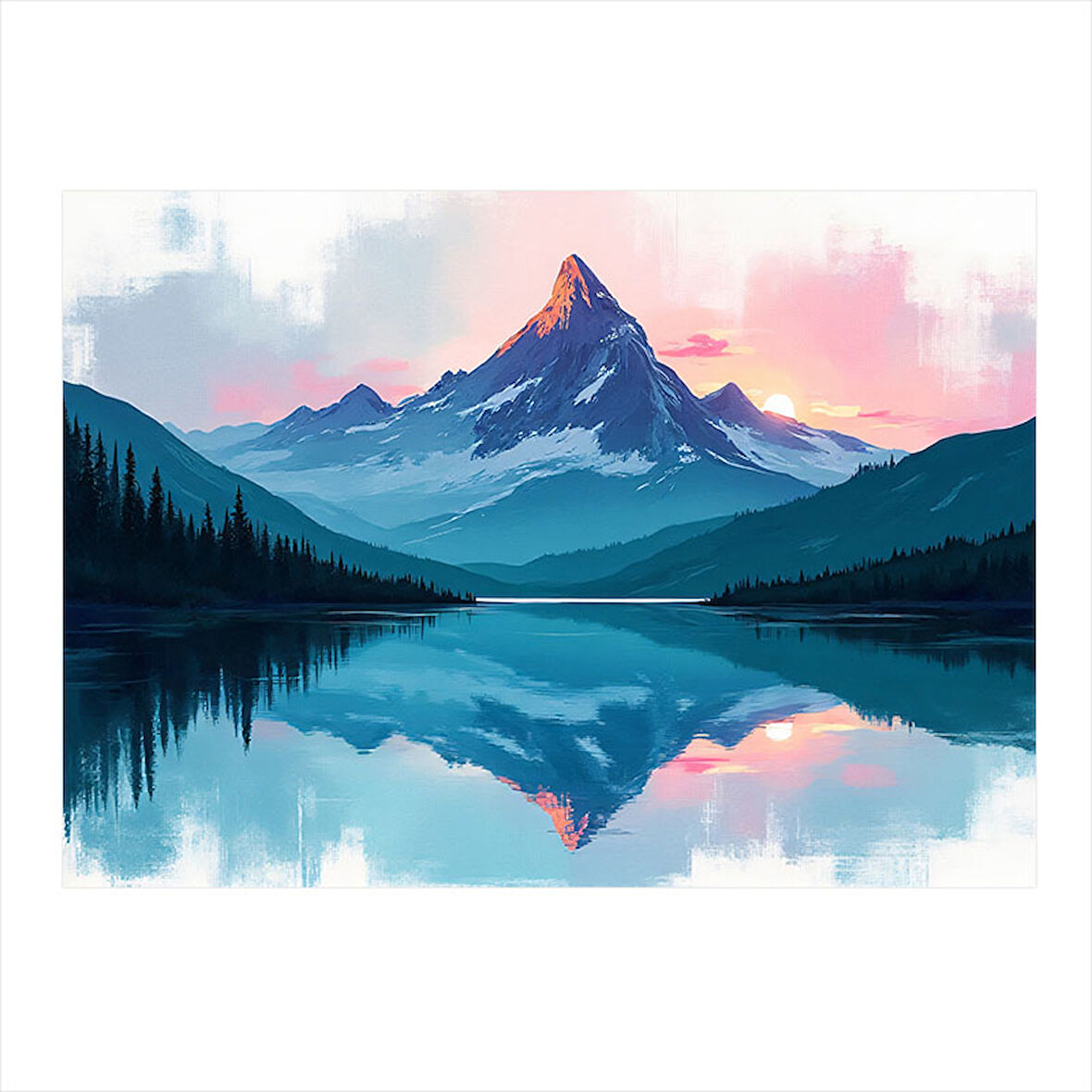 Dağ Manzaralı Göl Model Ahşap Tablo 25cmX 35cm