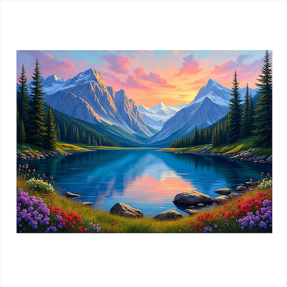 Renkli Dağ Gölü Manzarası Art Mdf Poster 35cm X50cm