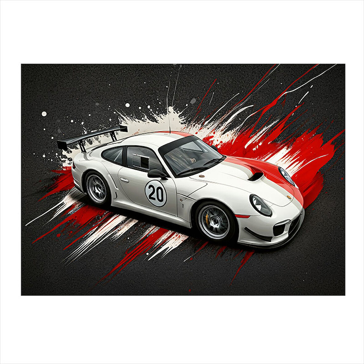 Beyaz Spor Araba Aksiyonu Desenli Mdf Tablo 50cmX 70cm