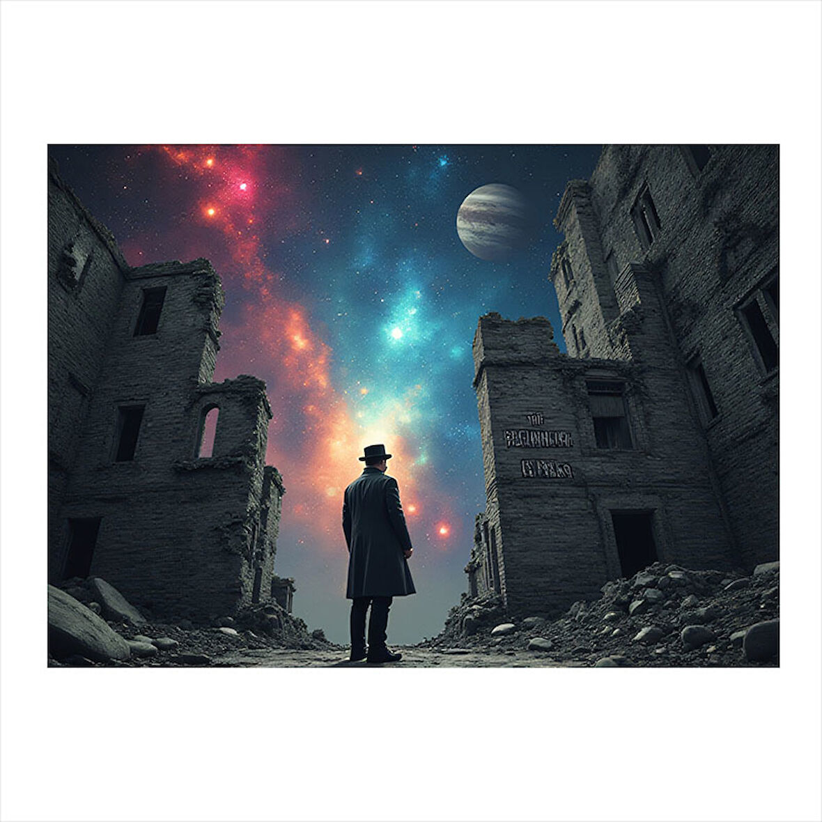 Yıldızlı Gece Gezgin Figürü Mdf poster 35cm X50cm