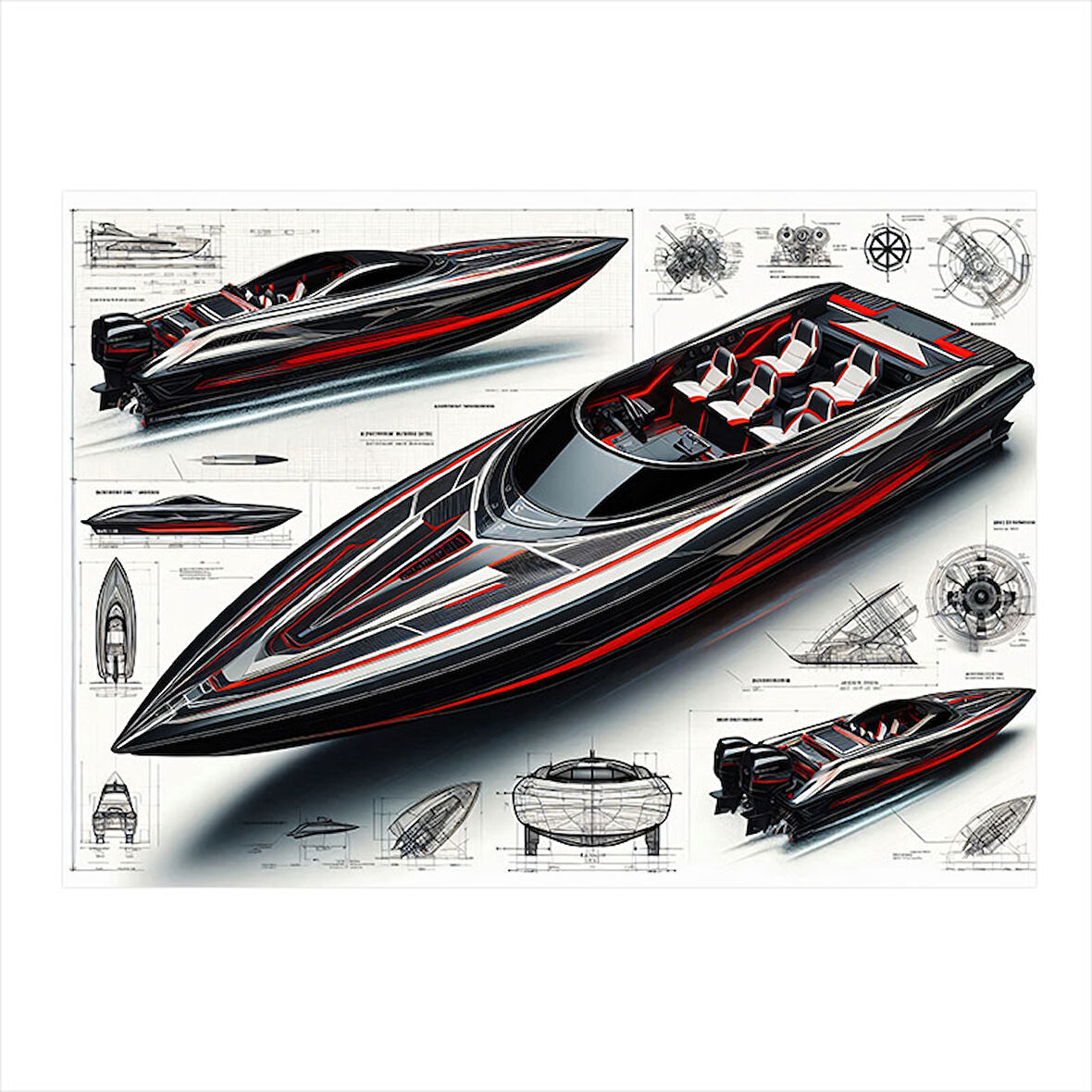 Lüks Sürat Tekneleri Tasarımı Modern Mdf Tablo 25cmX 35cm