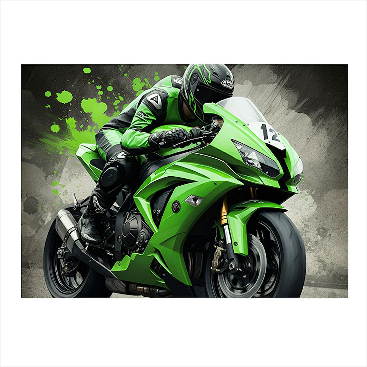 Yeşil Spor Motosiklet Tasarımı Dekoratif Mdf Tablo 35cm X50cm