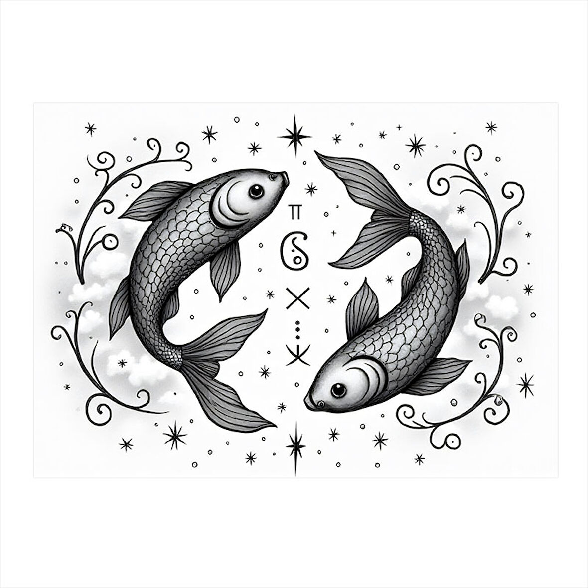 Balık Figürleri Zodyak Tasarımı Tasarım Ahşap Tablo 25cmX 35cm