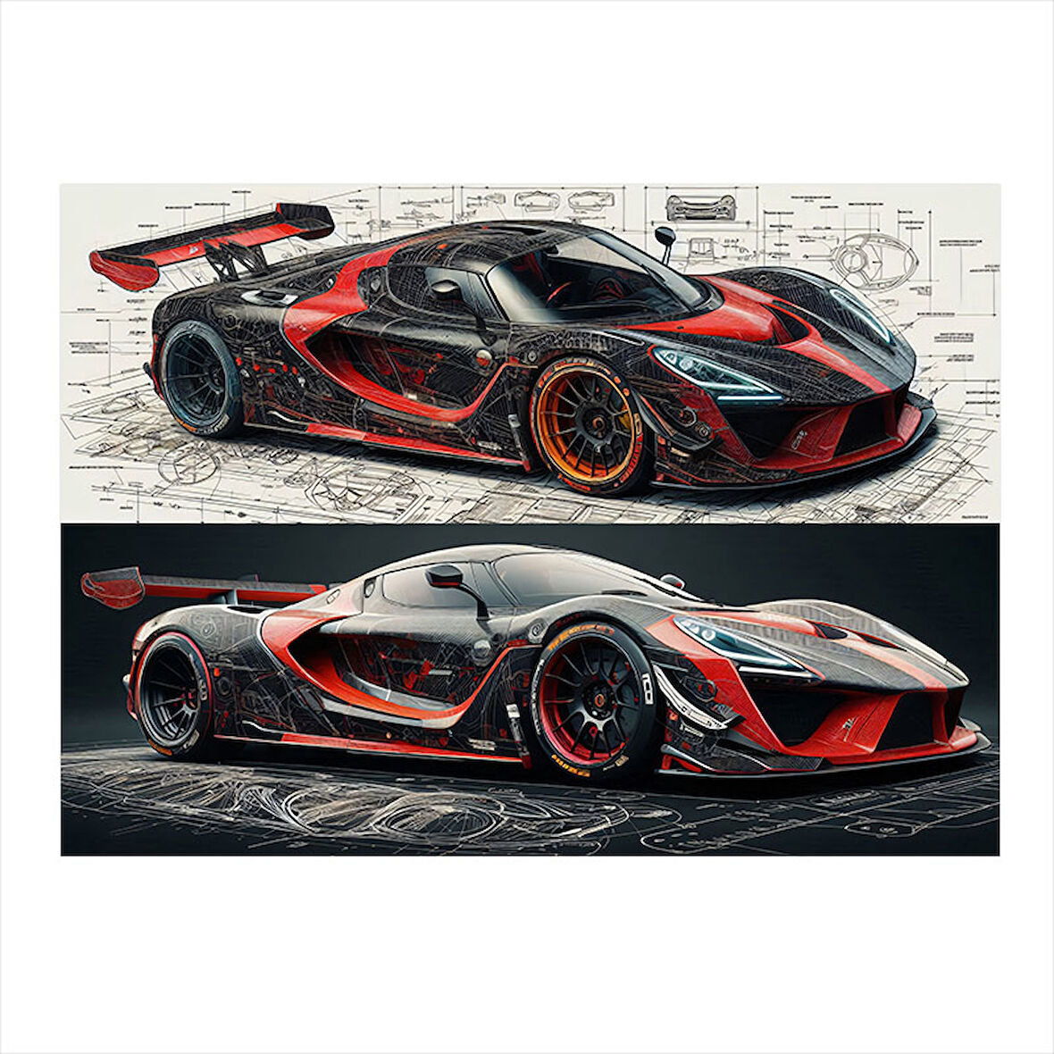 Kırmızı Spor Araba Çizimi Modern Mdf Tablo 25cmX 35cm