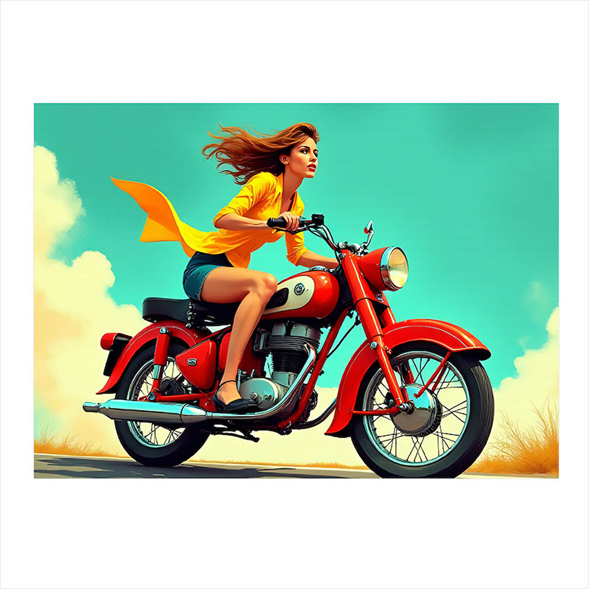 Kırmızı Retro Motosiklet Dekoratif ahşap Tablo 35cm X50cm