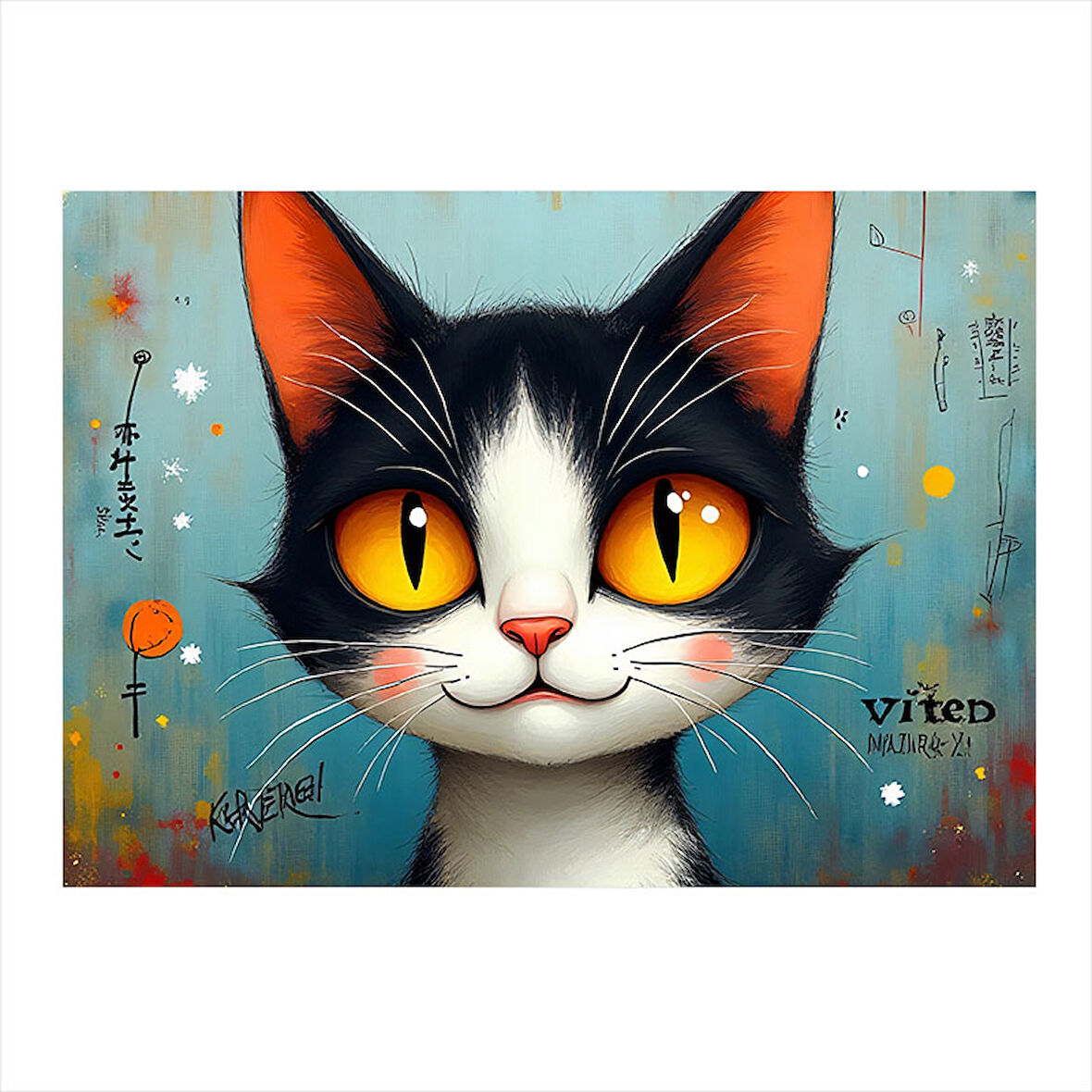 Turuncu Gözlü Kedi Portresi Tasarım Mdf Tablo 35cm X50cm