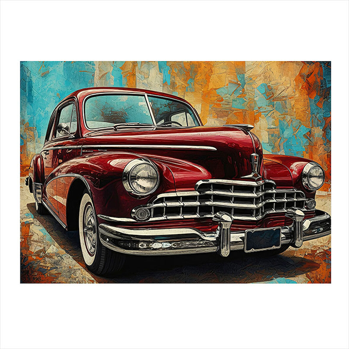 Bordo Klasik Araba Çizimi Hediyelik Mdf Tablo 35cm X50cm