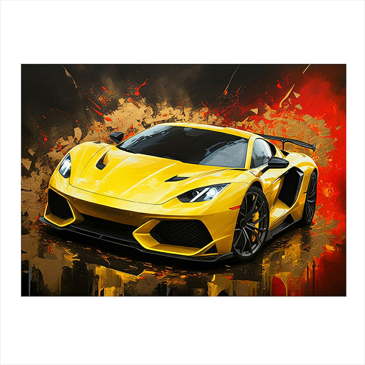 Sarı Spor Araba Çizimi Art Mdf Tablo 35cm X50cm