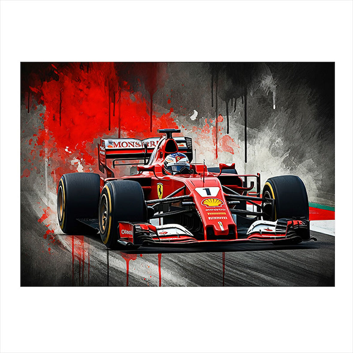 Kırmızı Formula 1 Yarış Arabası Desenli Ahşap Tablo 35cm X50cm