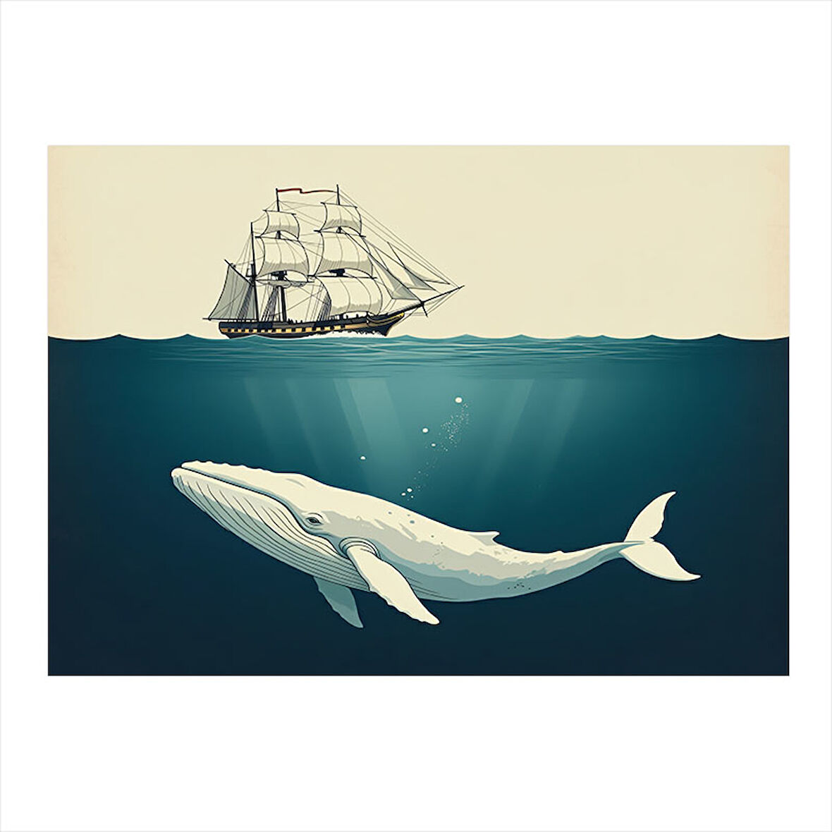 Yüzen Beyaz Balina Hediyelik Ahşap Tablo 50cmX 70cm