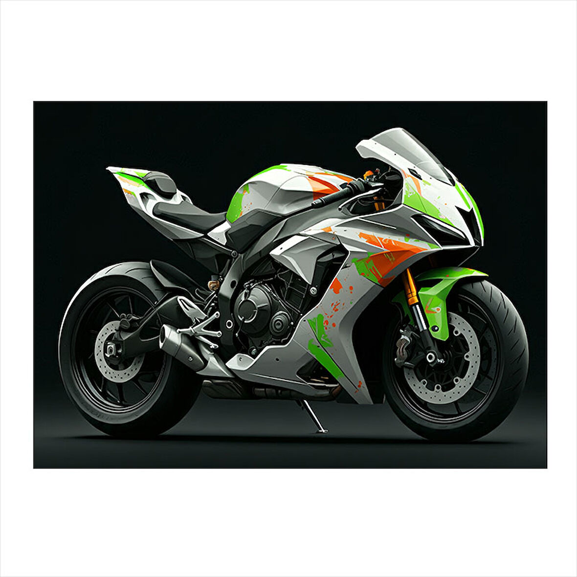 Yeşil Spor Motosiklet Çizimi Mdf Tablo 25cmX 35cm