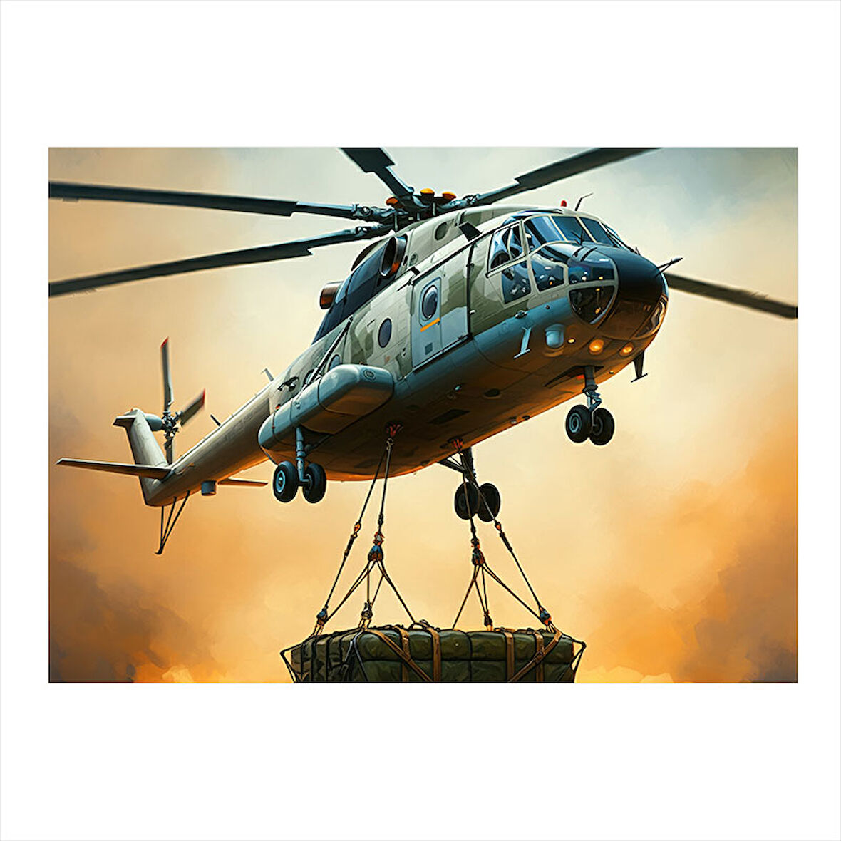 Kargo Taşıyan Helikopter Dekoratif ahşap Tablo 35cm X50cm