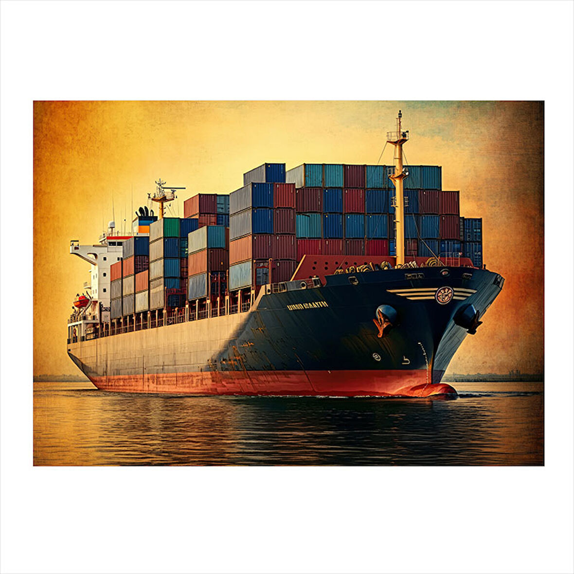 Denizde Konteyner Gemisi Art Mdf Poster 25cmX 35cm