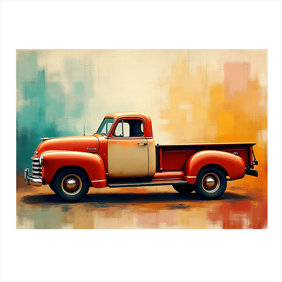 Kırmızı Nostaljik Kamyonet Modern Mdf Tablo 35cm X50cm