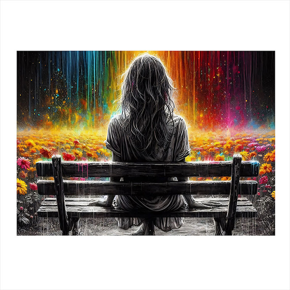 Bankta Oturan Kadın Silueti Dekoratif ahşap Tablo 25cmX 35cm