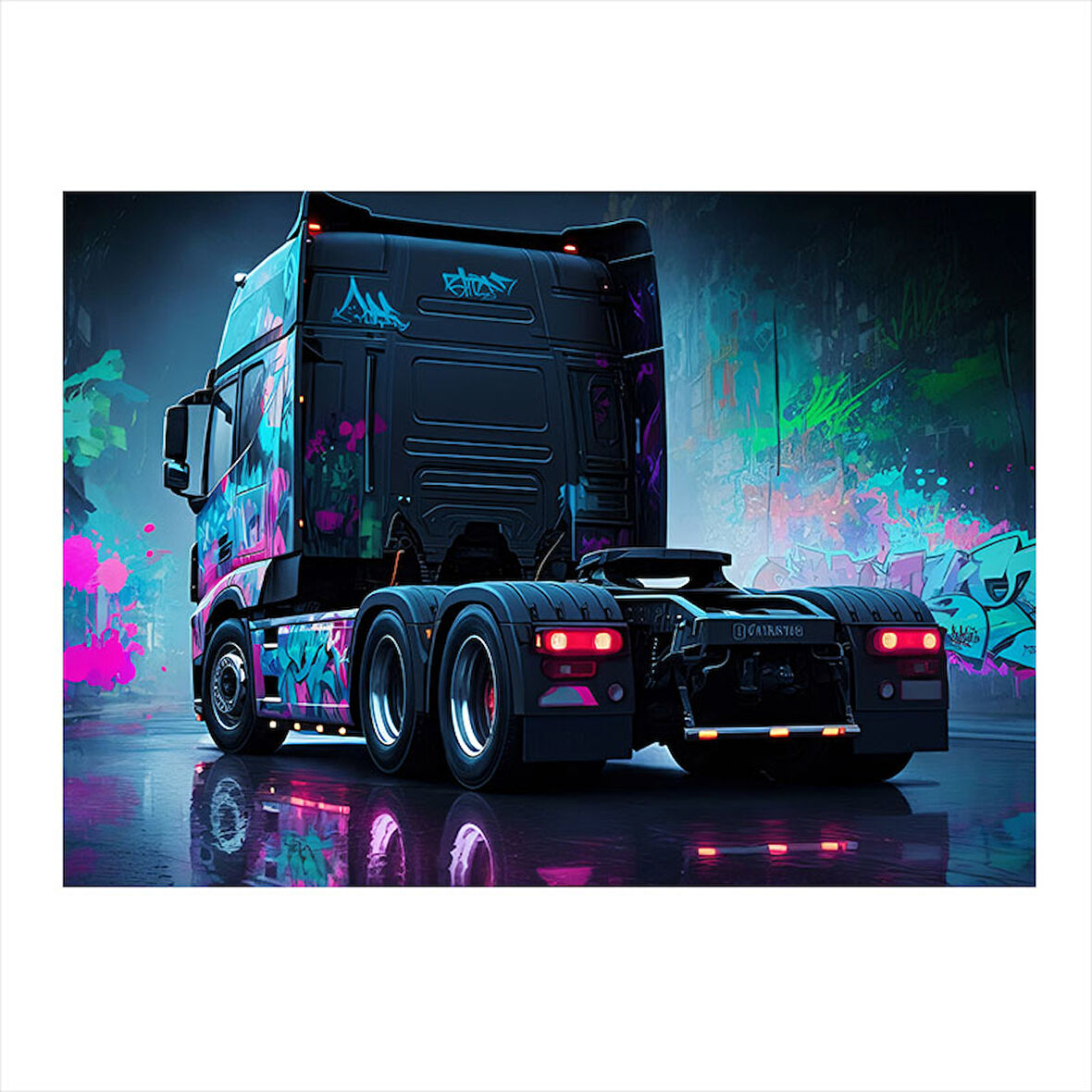 Neon Işıklı Tır Tasarımı Desenli Mdf Tablo 50cmX 70cm