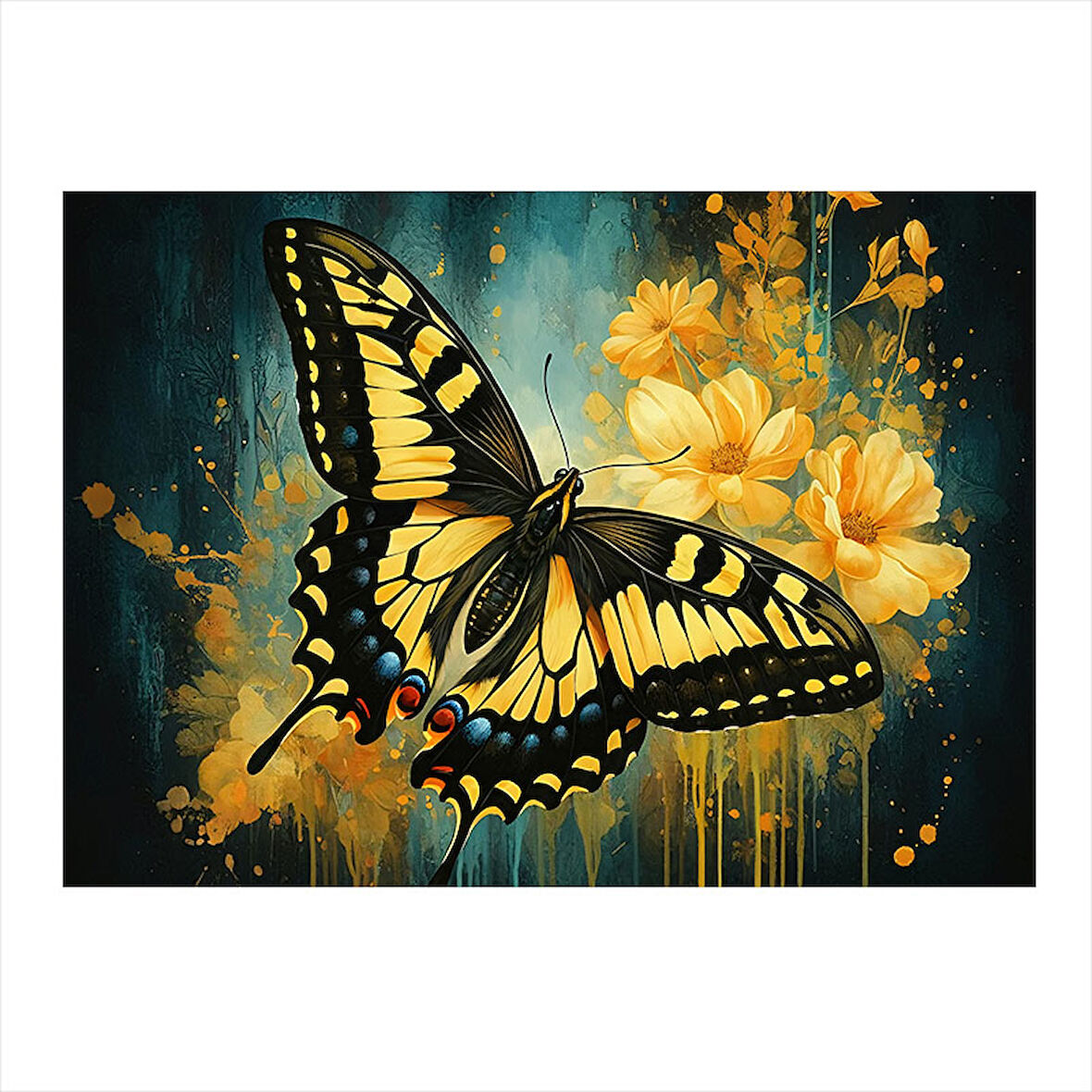 Sarı Ve Siyah Kelebek Figürü Modern Ahşap Tablo 35cm X50cm