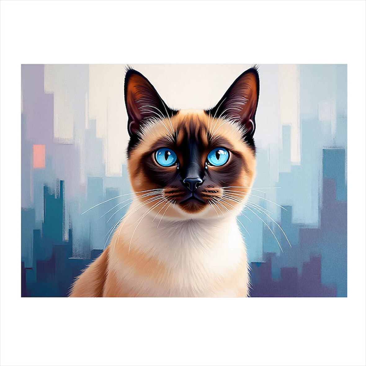 Mavi Gözlü Siyam Kedi Portresi Model Ahşap Tablo 25cmX 35cm