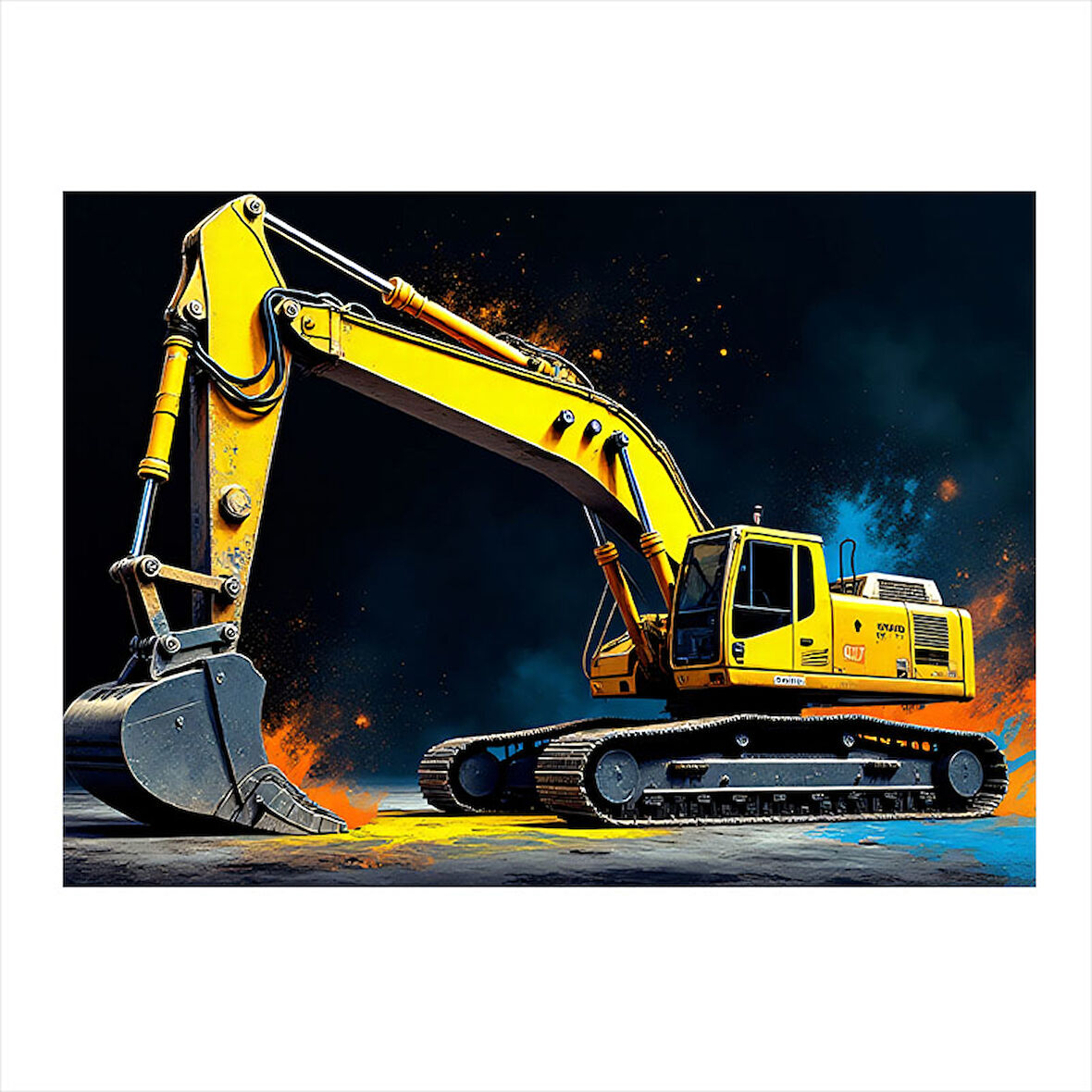 Sarı Ekskavatör Tasarımı Hediyelik Ahşap Tablo 35cm X50cm