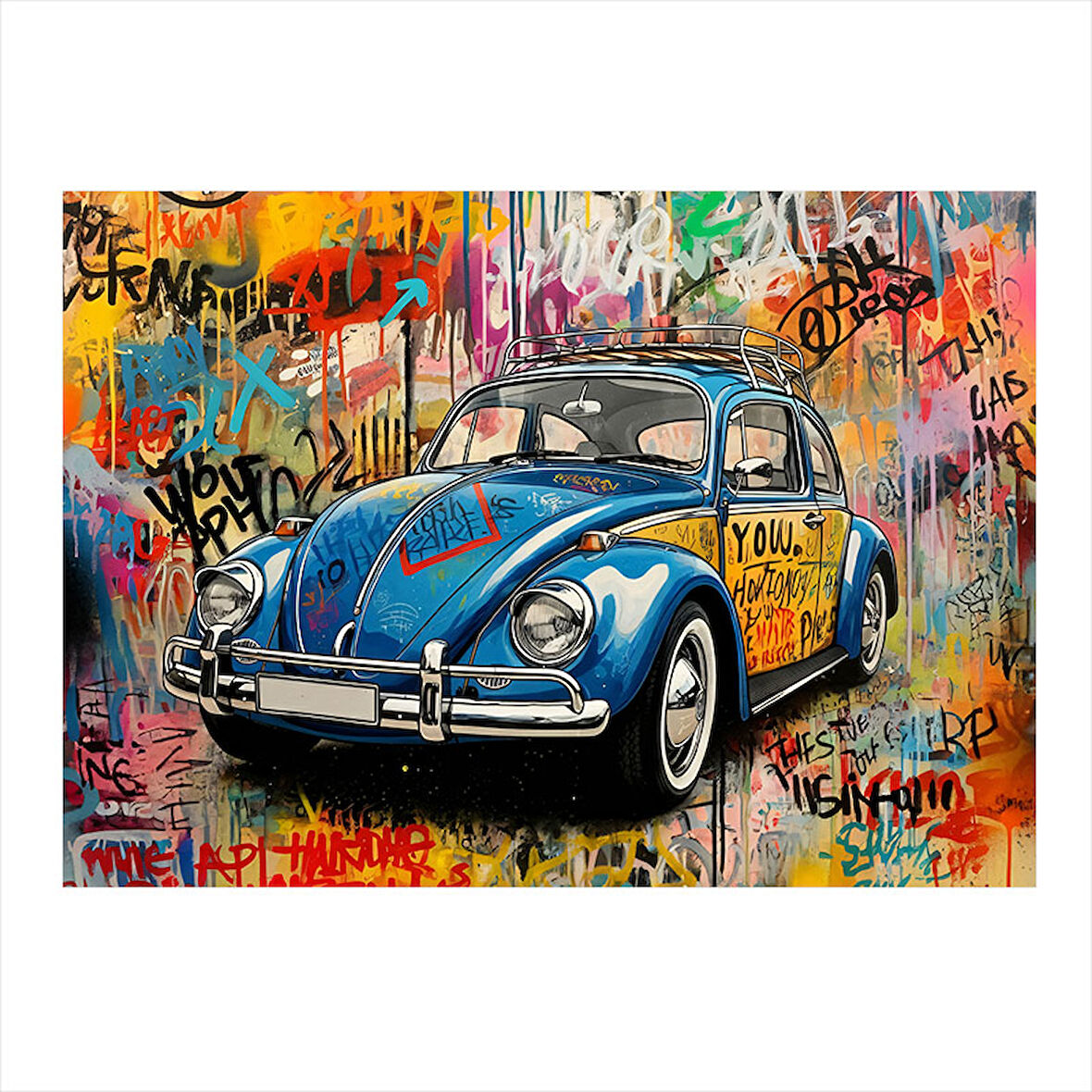 Mavi Retro Vosvos Çizimi Art Mdf Poster 25cmX 35cm