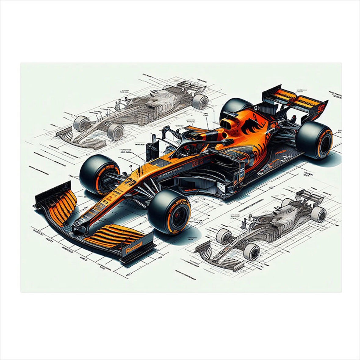 Turuncu Formula 1 Arabası Desenli Mdf Tablo 35cm X50cm