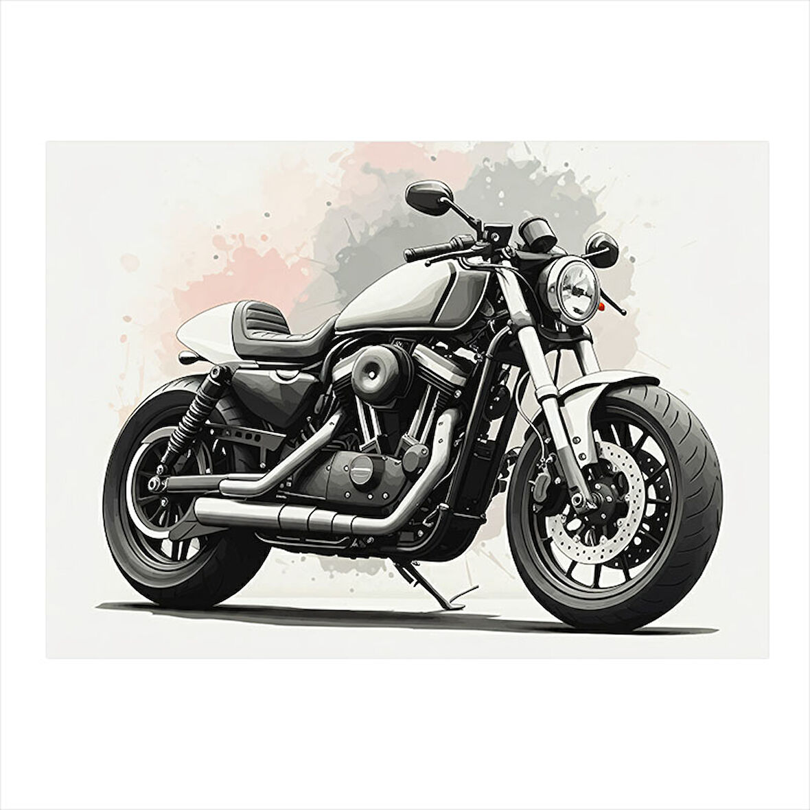 Siyah Beyaz Motosiklet Çizimi Modern Mdf Tablo 25cmX 35cm